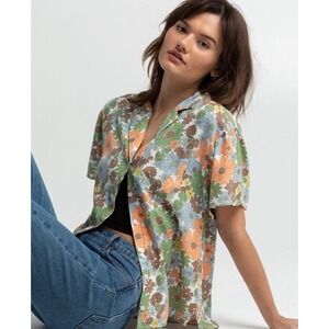 RSQ Vintage Floral Oversized Camp Shirt Retro Flowers Daisies Loose Jrs Size XXS